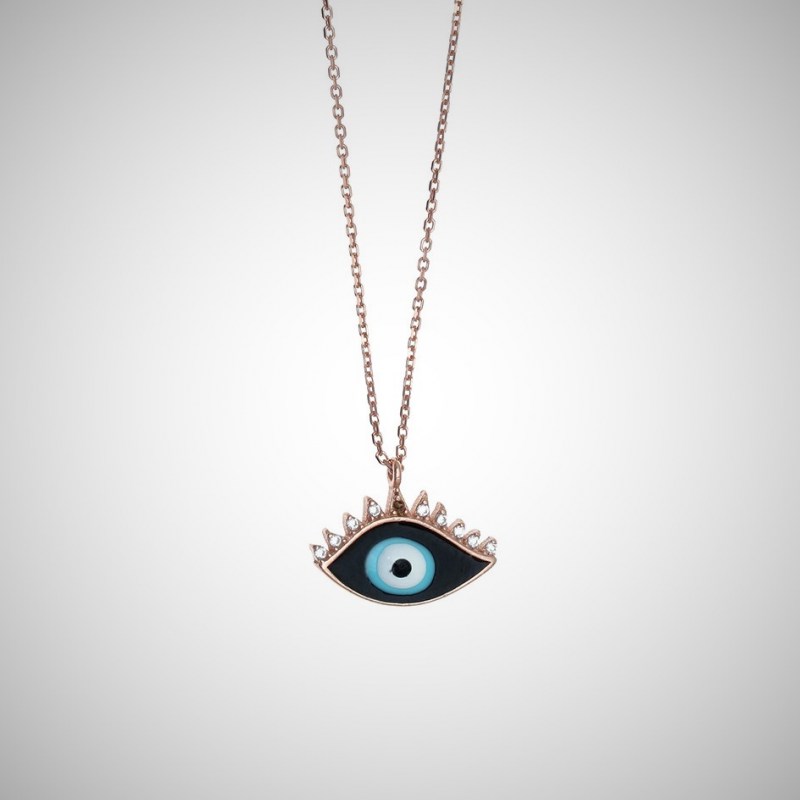 Necklace-silver-925-pink-gold-plated-&-with-enamel-evil-eye--1-5cm-x-1-cm-