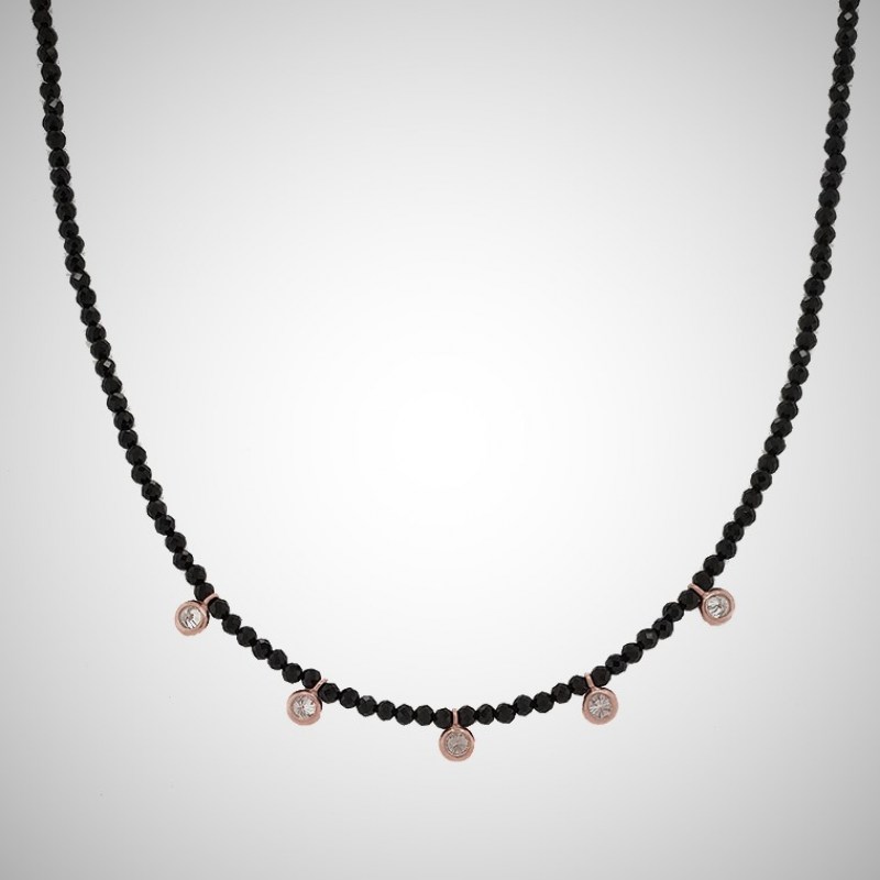 Necklace-silver-925-pink-gold-plated-with-onyx-and-white-zirconia