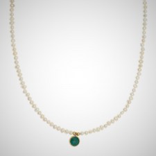 Necklace-silver-925-yellow-gold-plated-&-with-fresh-water-pearls-and-treated-emerald